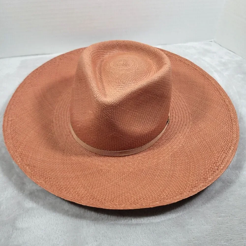 Cuyana Wide Brim Ecuador Hat Toquilla Straw Terracotta Panama Sun Hat Size 57 M